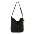 Sac seau minimaliste en toile noire avec bandoulière tissée et grand compartiment femme - Noir
