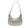 Silver metallic crescent moon bag with bow accent and adjustable shoulder strap - Silver