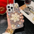 Luxury rhinestone phone case with white pearl flowers and pink crystals for S23 Ultra - Rhinestone Flower Pink / iPhone 15 Pro Max