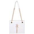 Borsa a tracolla bianca in pelle coccodrillo con logo S dorato e tracolla a catena - Bianco