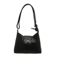 Borsa sottobraccio alla moda in pelle PU nera con fiocco argento e tracolla annodata - Nero