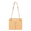 Borsa a tracolla beige a trama coccodrillo con logo dorato e nappa metallica chic - Cachi