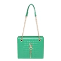 Borsa a tracolla verde vibrante in pelle coccodrillo con ciondolo a S dorato - Verde