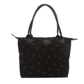 Grand sac cabas en velours côtelé noir avec imprimé fraises et anses en cuir - Noir
