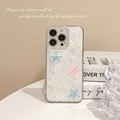 Chic iPhone case with colorful stars and pearls on a pearly cloud texture background - Pearly White Starfish & Pearl / iPhone XR