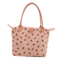 Sac fourre-tout rose en velours côtelé avec motifs fraises et anses en similicuir - Rose