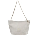 Bolso tipo cubo blanco crema con textura de mármol gris y correa de cadena dorada - Blanco Roto