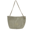 Bolso saco plisado gris verdoso con correa de cadena y placa dorada de moda - Verde
