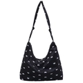 Modische schwarze Segeltuchtasche mit weißem Schleifenmuster und geknotetem Schultergurt - Schwarz