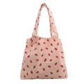 Bolso tote de pana rosa con estampado de fresas y gran capacidad para uso diario chic - Bolso Tote Estampado de Fresa / Rosa