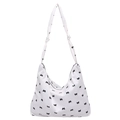 Weiße Canvas-Hobo-Tasche mit schwarzem Schleifenmuster und geknotetem Schultergurt-Detail - Weiß