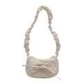 Minimalistische crème witte schoudertas met decoratieve strik en geplooide riem van PU - Broken Wit