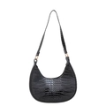 Classic black crocodile pattern hobo shoulder bag with elegant crescent silhouette - Black