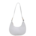 White faux crocodile skin crescent shoulder bag with elegant gold hardware accents - White