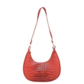 Red crocodile pattern half-moon shoulder bag with sleek gold hardware and zip closure - Red