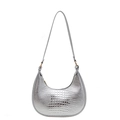 Silver crescent underarm bag with faux crocodile texture and metallic finish - Silver