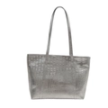 Silberne Tote Bag mit Krokodilprägung und langen Schulterriemen für Damen im Trend - Silber