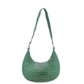 Stylish green crocodile pattern crescent underarm bag with elegant gold metal hardware - Green