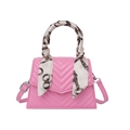 Pink mini crossbody bag with V-shaped quilting and a decorative chain print silk scarf - Pink