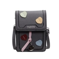 Borsa a tracolla grigia testurizzata con toppe a cuore colorate e fiocco rosa - Marrone Scuro
