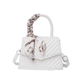 White quilted crossbody bag with silk scarf wrapped handle and adjustable strap - White