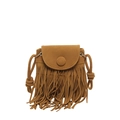 Bohemian brown faux suede crossbody bag with long tassel fringe and round buckle closure - Brown