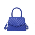 Royal blue quilted crossbody bag with chevron stitching and single top handle detail - Blue