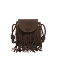 Retro bohemian crossbody bag in dark brown suede featuring long tassels and knot strap - Brown