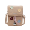 Borsa a tracolla intrecciata kaki con toppe a cuore colorate e ricami fashion - Cachi