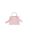 Roze monogram handtas met dubbele handvatten en verstelbare schouderband op een witte achtergrond - Roze