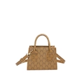 Mini bruine crossbody handtas met retro M-patroon en gouden metalen gespen - Bruin