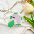 Dettaglio del supporto per telefono in acrilico a fungo con stampa 'bestwish' su sfondo bianco - Supporto Trasparente-Fungo-Rosa Verde