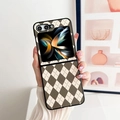 Funda de cuero acolchado para Samsung Galaxy Z Flip con diseño de rombos marrón y beige - Verde / Huawei P50 Pocket