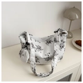 Sac bandoulière en velours côtelé blanc à fleurs avec un petit porte-monnaie - Noir