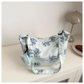 Sac bandoulière en velours côtelé fleuri avec mini porte-monnaie à motif de roses bleues - Bleu