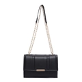 Classic black square shoulder bag with vertical quilted pattern and gold chain strap - Black
