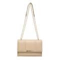 Chic beige square crossbody bag with vertical stitching and gold chain strap - Khaki