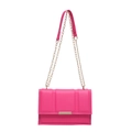 Chic rose pink quilted shoulder bag with gold chain strap and metallic bar detail - Rose Red