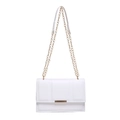 Minimalist white quilted square crossbody bag with gold chain strap and metal lock - White