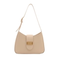 Bolso de hombro minimalista en cuero beige con hebilla dorada y correa ajustable - Blanco