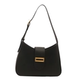 Bolso de hombro minimalista de cuero negro con una elegante hebilla rectangular dorada - Negro