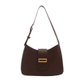 Elegante bolso baguette de cuero marrón oscuro con hebilla dorada de tejido - Marrón