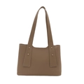 Minimalistische braune quadratische Tragetasche aus PU-Leder mit goldenen Nieten - Khaki