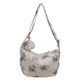 Sac bandoulière en velours côtelé fleuri crème avec fleurs noires et petite pochette assortie - Noir