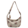 Sac bandoulière en velours côtelé à fleurs crème avec imprimé rose et porte-monnaie - Rose