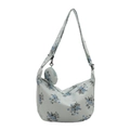 Sac croissant en velours côtelé bleu à fleurs avec bandoulière réglable femme - Bleu