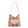 Borsa tote a scacchi rosa con ricamo a fiocco e spalline regolabili da donna - Rosa