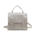 Borsa retrò in pelle PU color crema con doppie fibbie e tracolla staccabile - Bianco Sporco