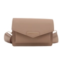 Modern pink crossbody square bag with wide nylon strap and fashion logo detailing - Khaki