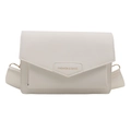 White minimalist square shoulder bag with V-shaped flap and wide nylon crossbody strap - Off White